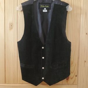 Vintage Black Suede Western Frontier Vest with Silver Buttons
